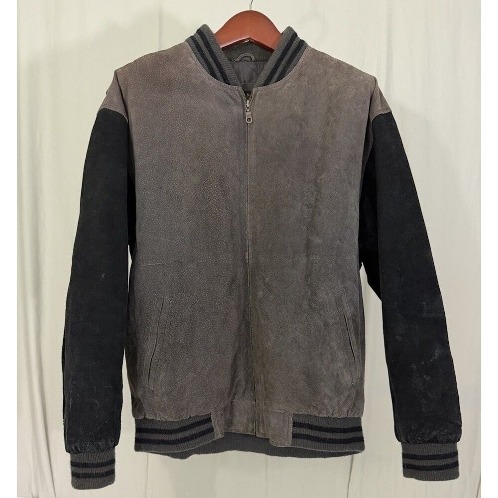 VTG Harrison & Taylor Suede Leather XL Brown Black Bomber Jacket 90s Nostalgia